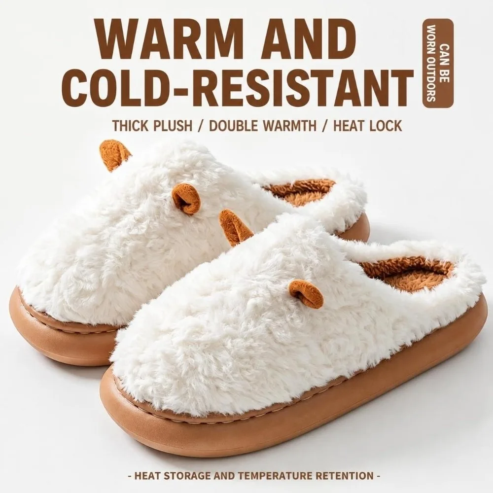 1 Pair Comfortable Non-Slip Cotton Slippers Warm Cozy House Shoes Cotton Lining Couple Slippers Home Wear