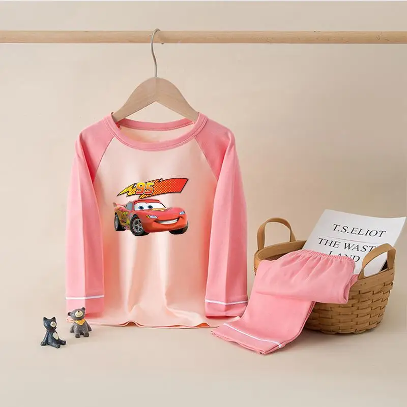 

Детские пижамные комплекты Lightning McQueen для мальчиков и девочек, Осенняя детская одежда для сна, хлопковые пижамы, штаны с длинным рукавом, одежда для сна