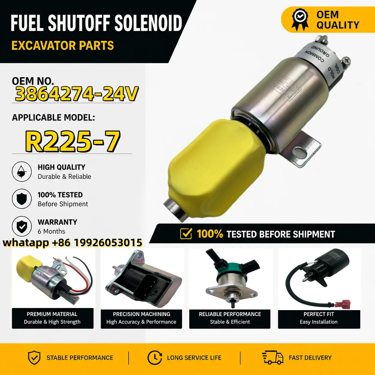 3864274 24V Cummins Diesel Engine Fuel Shutoff Stop Solenoid 1751-2467UIB1S5A SA-3933-24 Generator Set Part High Quality