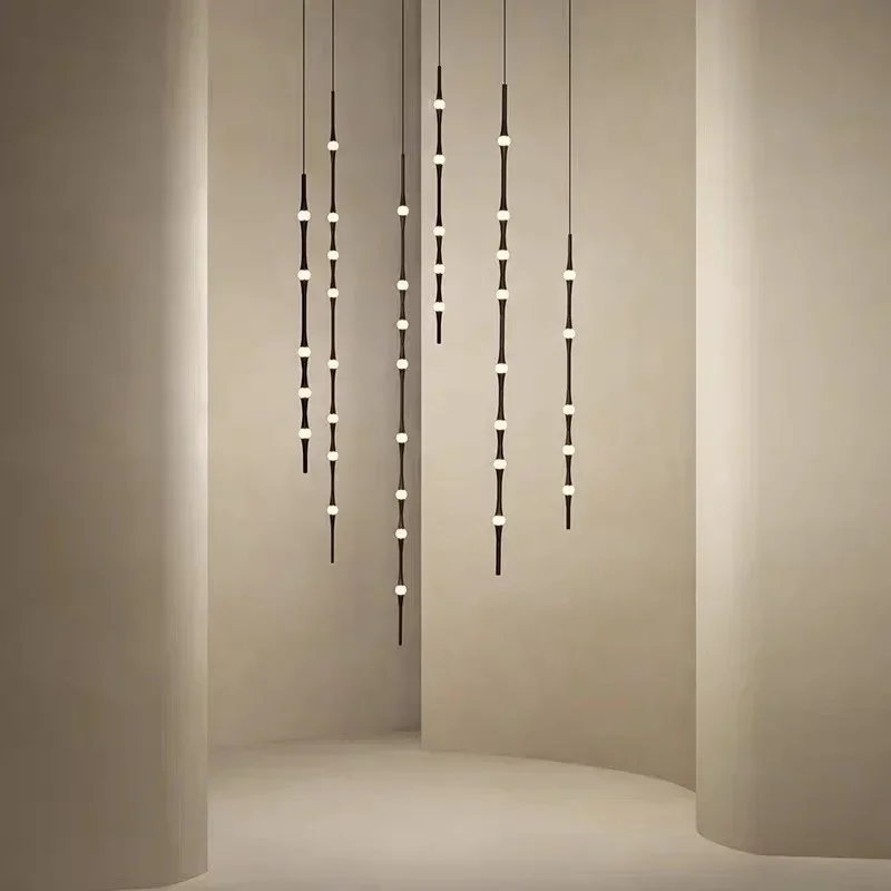 

Staircase Chandelier Novelty LED Aluminium long strip lamp For Hotel Hall Parlor bamboo Light Dining Room combination Lamp