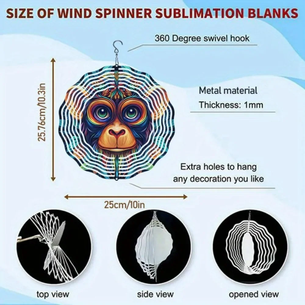 CIFBUY 3D Mandala Rotating Wind Chime Metal Garden Monkey Pattern Hanging Wind Catcher Outdoor Decor