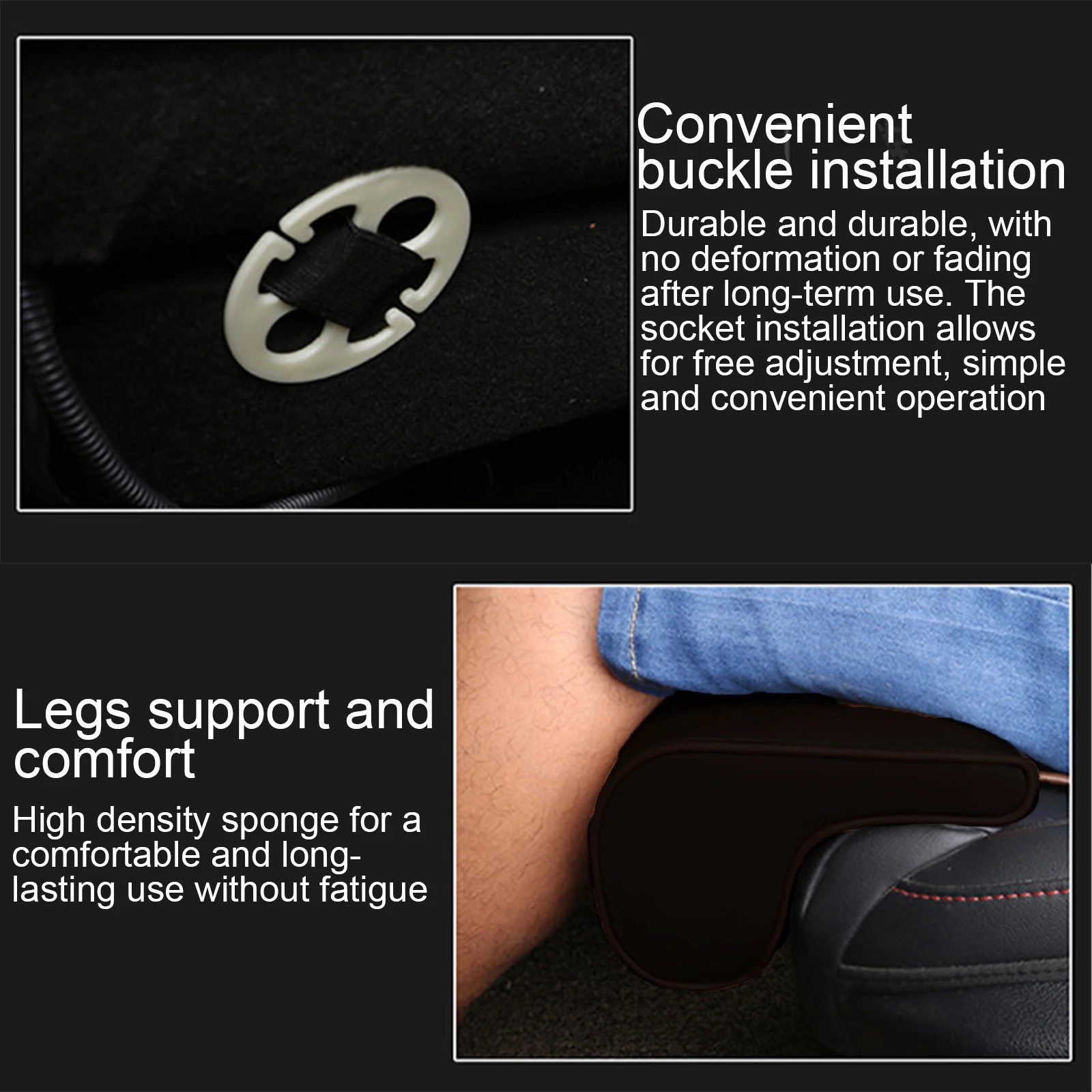 Leather Car Seat Extender Cushion Leg Support Pillow Memory Foam Knee Pad Long-Distance Driving Office Home Driver Protector Mat