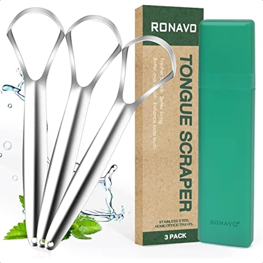 

Tongue Scraper for Adults 3 Pack Reduce Bad Breath Metal Tongue Scraper Easy to use and Clean with Travel Case for Home Travel