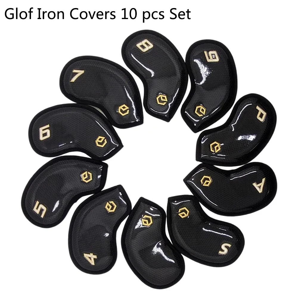 Golf Club Headcover Iron Cover PU Leather Waterproof 10 Pcs Set Druable Fit Club Headcovers，Black Crystal