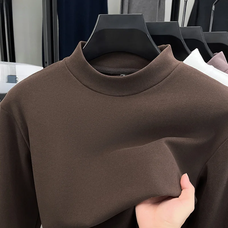 

Warmth Double-sided German Velvet f-high Collar Long Sve Men's Base irt Trendy Sweatirt Casual Knitted Sweater
