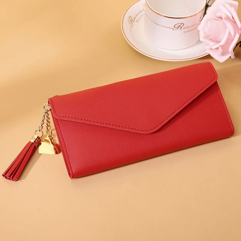 Cartera de cuero sintético con cremallera para mujer, Cartera de mano de sección larga, suave, color negro, blanco, gris y rojo, 2022