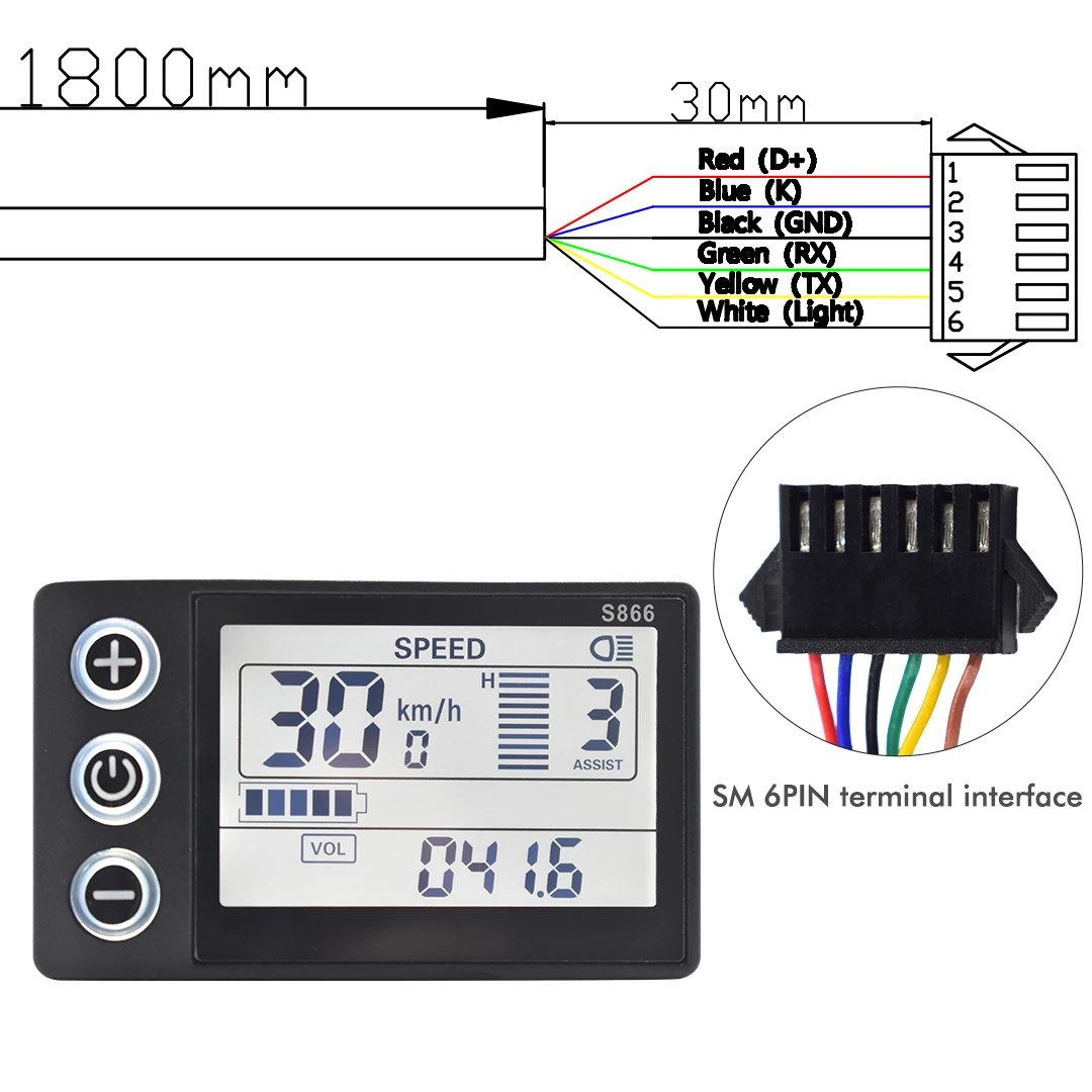 S866 Elektrische fietsdisplay Digitale kabel Ebike-computer UART 2-snelheidsmeter Fietscomputer Fietssnelheidsmeter Waterdicht Road - afbeelding 1
