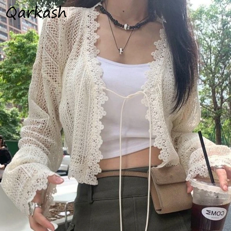 Elegant Women Cardigan Lace Shrugs Tassel Hollow Out Tender Harajuku Summer Sun-proof Sweet Bohemian All-match Korean Style Pure