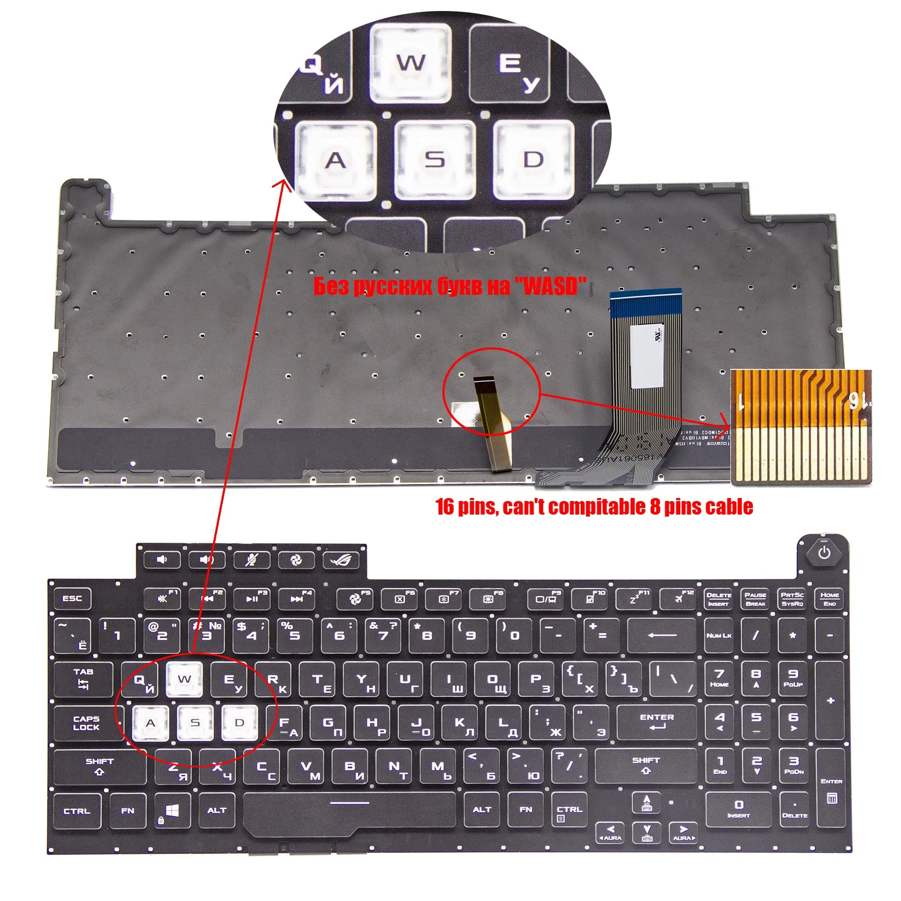 

New RU US SP Keyboard For Asus ROG Strix G17 G731 G731G G731GT G731GU G712LU G712LV G712LW G712 V185026JS1 Backlit Russian