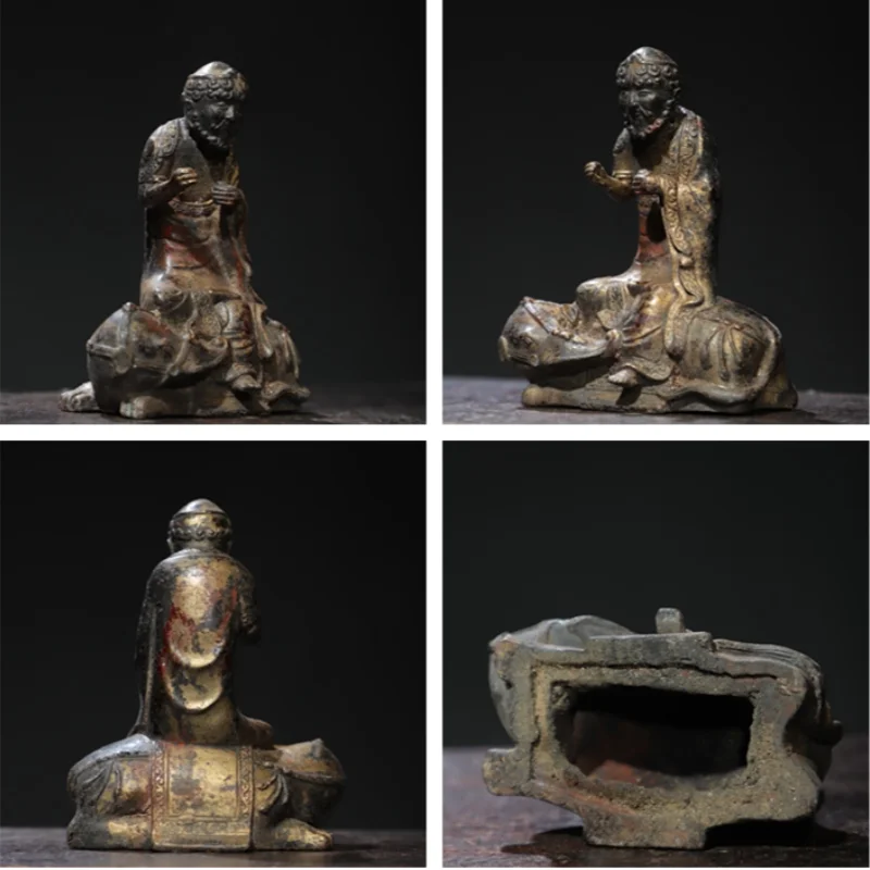Antique copper carving Bodhidharma Patriarch Buddha statue home Buddhist hall offering desktop decoration ornaments