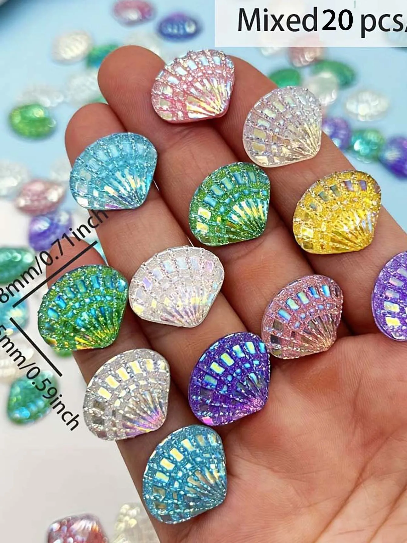 20 PCS Sparkle Shell Rhinestones-AB Color Resin Flat Back,Scrapbook DIY Crafts Making Jewelry Beads Accessories Art Supplies