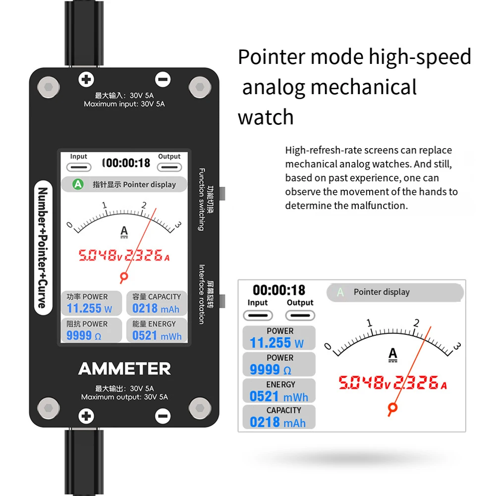 

For DIY Projects Digital Display Ammeter Curve Pointer Ammeter 94*50*22mm Current Jump Detection High Refresh Rate