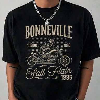 2026 Unisex Vintage Biker Graphic T Shirt Men Casual Cotton Tee Retro Skeleton Rider Motorbike Front Print Street Riding Short