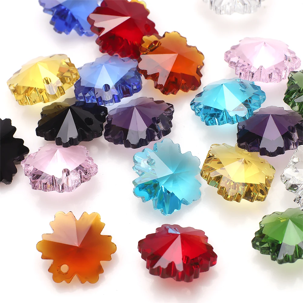 20 Stück 14 mm Kristallglas-Schneeblumen-Anhänger, lose Charms für DIY-Schmuckherstellung, Zubehör, Basteln, Ohrringe, Zubehör