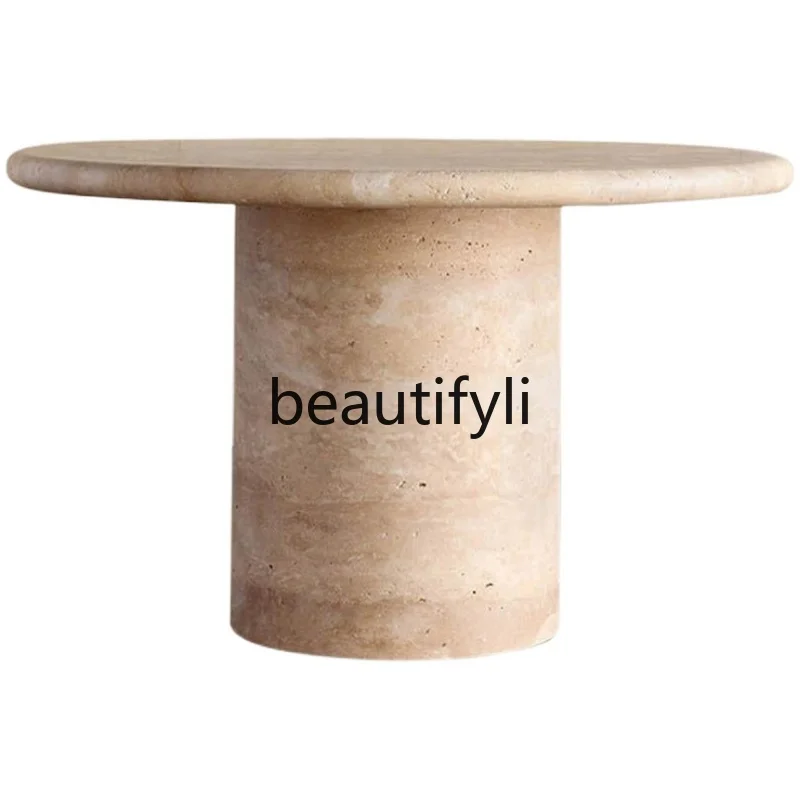 

Italian natural travertine round dining table villa hotel simple travertine coffee table