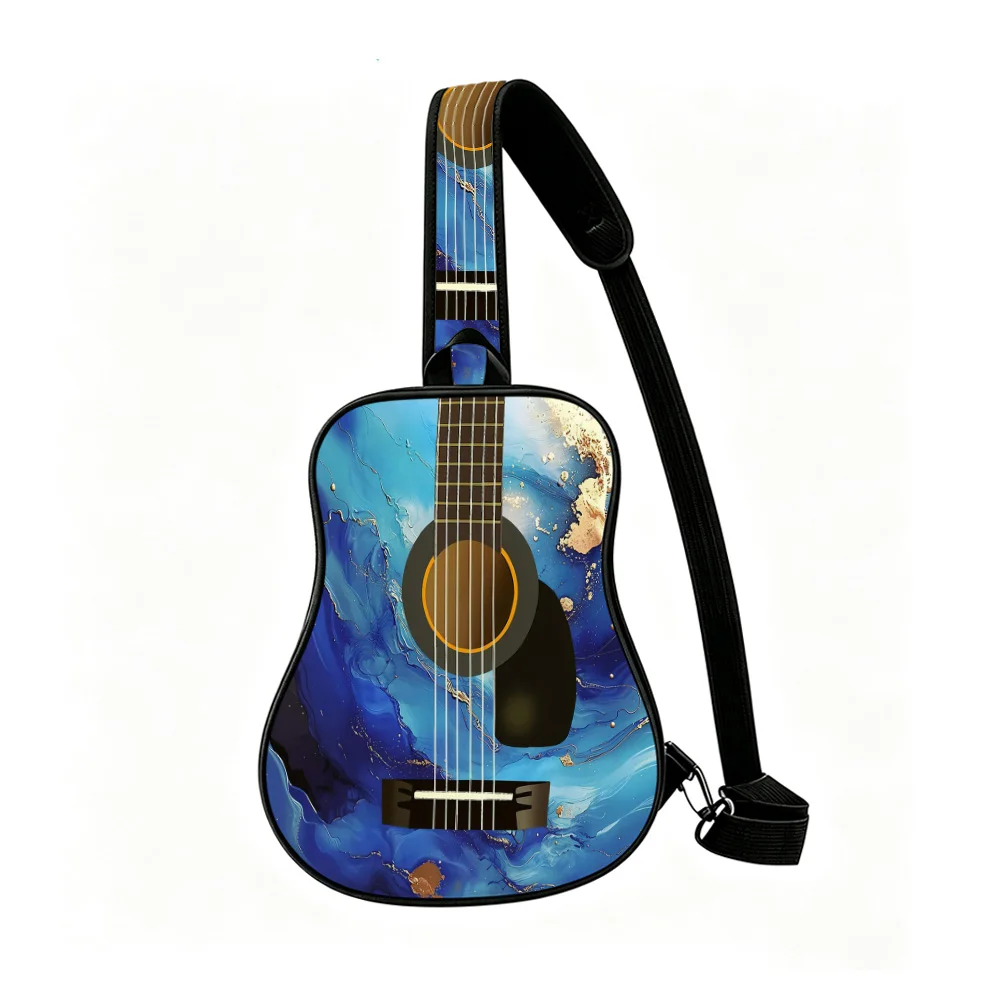 in cosmic swirls Guitar Shaped Sling Bag for Students, Campus Crossbody Bag with Strap, Daypack, Great Gift for Music Lovers