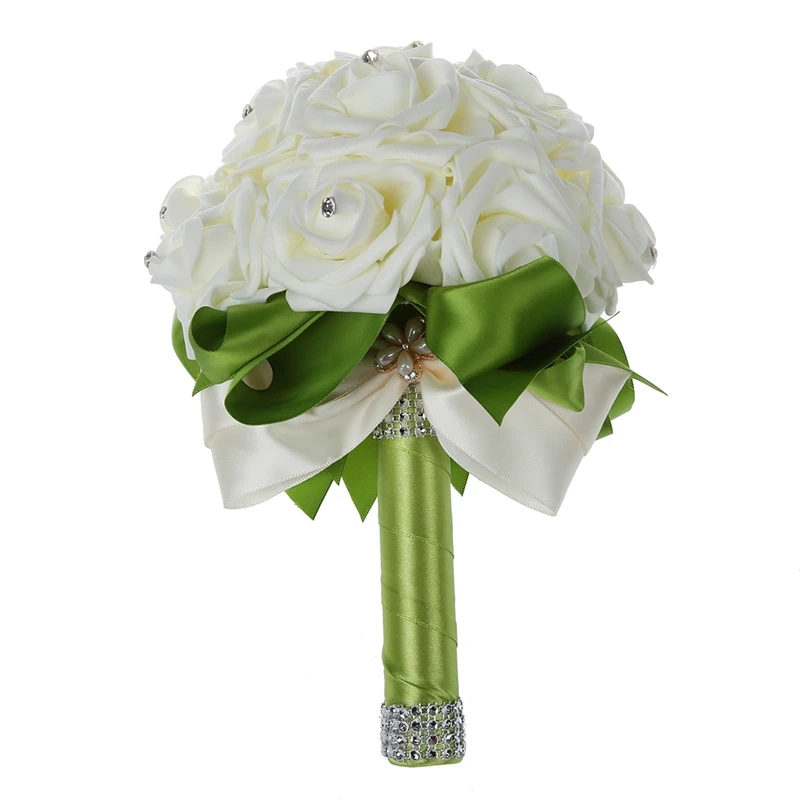 

Beautiful Wedding Bouquet Bridal Bridesmaid Flower wedding bouquet artificial flower rose bouquet white bridal bouquets-Green Ri