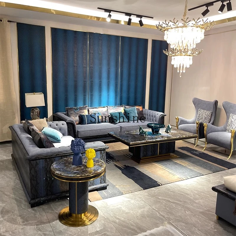 

Light luxury post-modern sofa large apartment high-end luxury villa living room first layer cowhide furniture