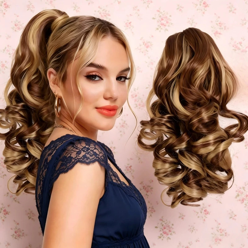 wavy clip-in artificial hair fluffy curly ponytail Roman curl wig