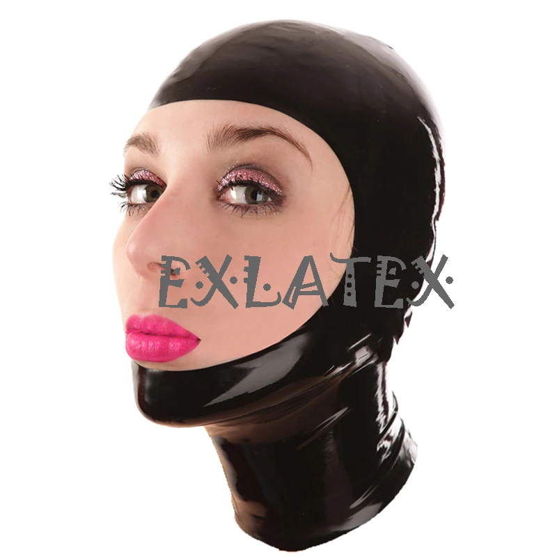 Latex Hood Unisex Latex Fetish Mask Bondage Hood with Face opening Frolic Rubber Party Customes Deadpool Mask