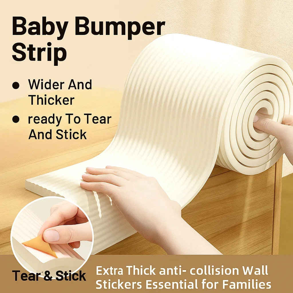 2X0.3M Self-Adhesive Anti-collision Strips Children's Safety Wall Corner Foam Strips  Highly Resilient Anti-collision Protectio
