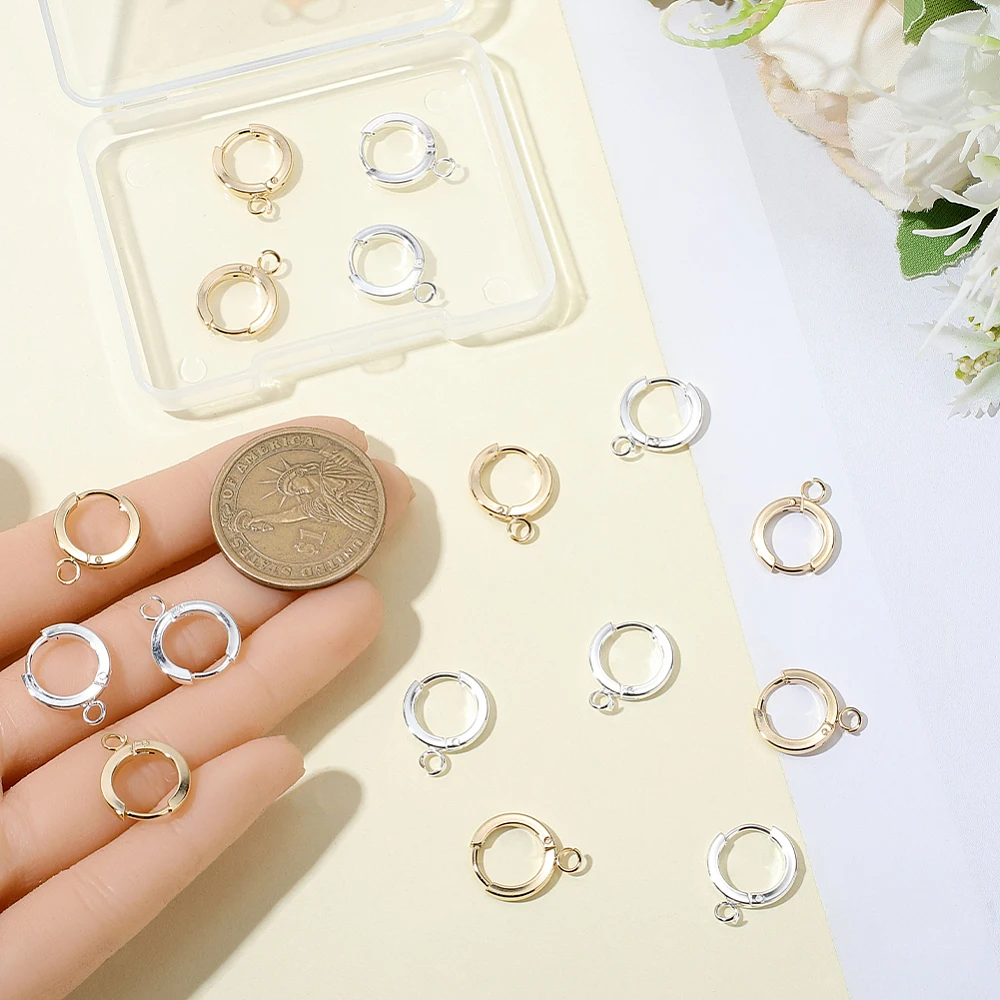 16Pcs Round Leverback Earring Hooks 24K Gold Sterling Silver Plated Huggie Hoop Earring Findings with Pin French Earwire Clasps