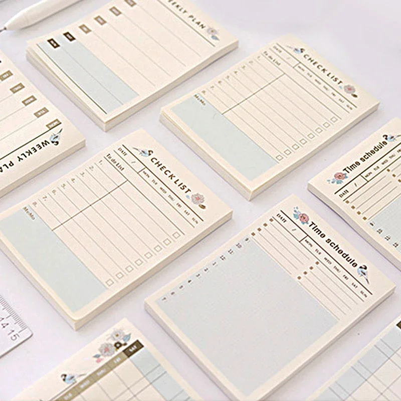 Kawaii Check List Sticky Notes, Cute Note Pads, Planejador Diário, Index Stickers, Material de escritório, Simples Memo Pads, 60 Sheets