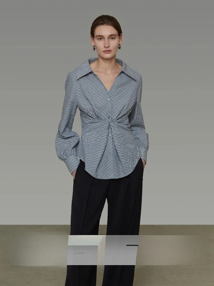 

Slim Fit Striped irt for Women with Asymmetrical Knot Design Commute Sle Blue Long Sve Busin Casual Polyester Cotto...