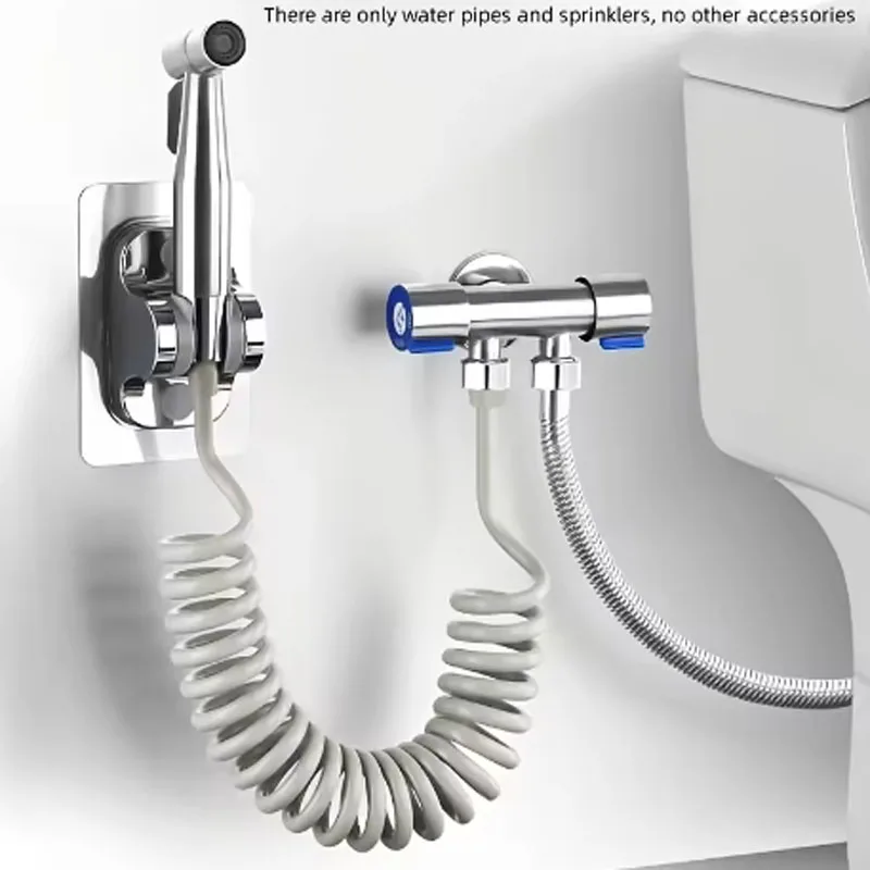 High pressure handheld shower kit - bathroom cleaning stainless steel spray gun with 4.8-inch hose and wall bracket