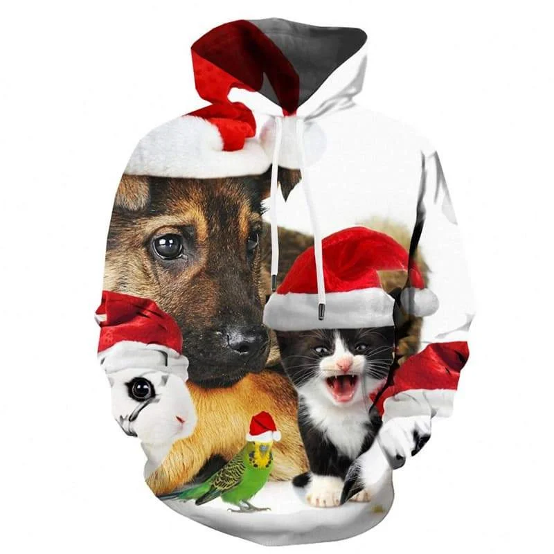 

Christmas Cute Dog Hoodie For Men 3d Printed Animal Sweatshirt Harajuku Kids Hooded Tops Casual New Year Long Sleeves Hoodies