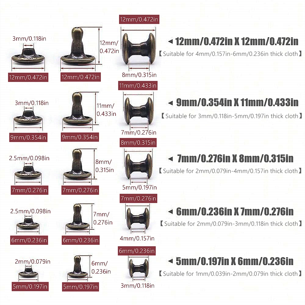 100-1000pcs Metal Double Cap Rivet Stud Round Leather DIY Craft Decor Clothes Bag Belt Bracelet Shoes Accessory