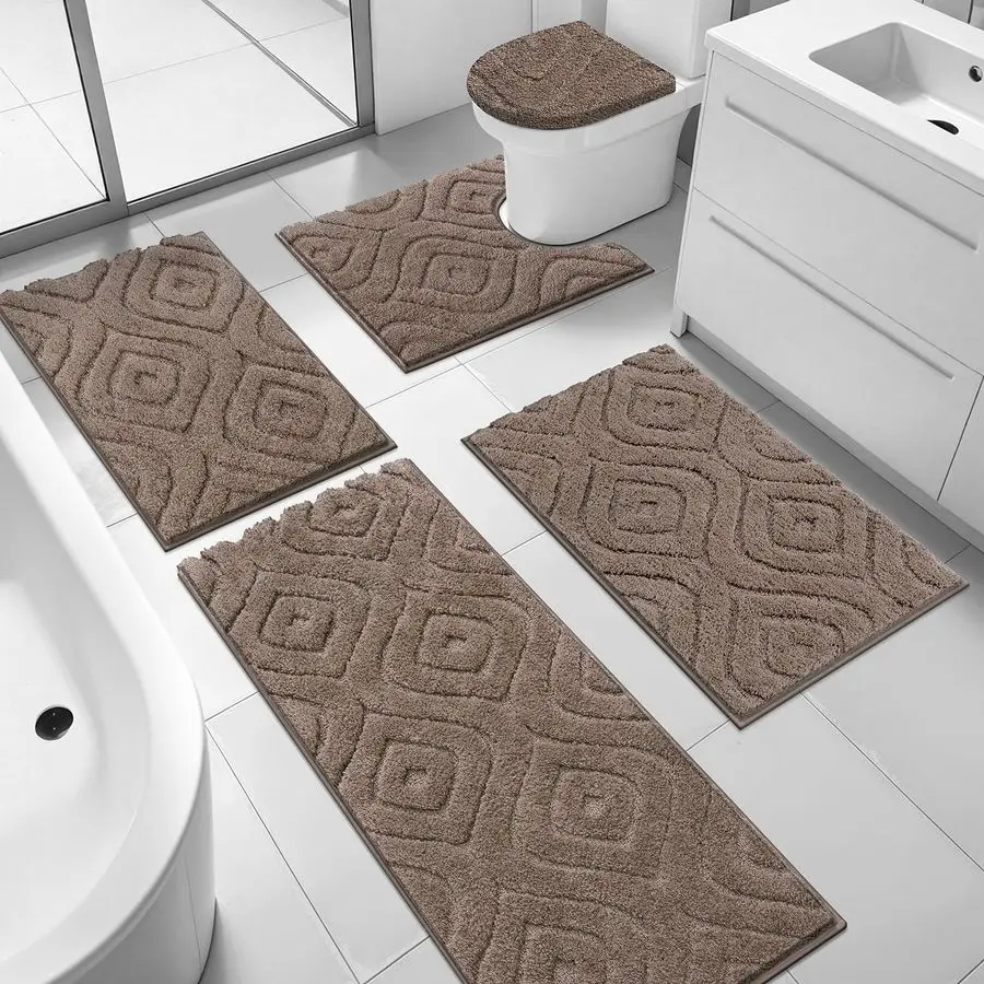 

Bathroom Rugs Sets 5 Piece, Ultra Soft Absorbent Bath Mat for Bathroom, Non Slip Washable Bath Rug Set with Toilet Cover, Plush