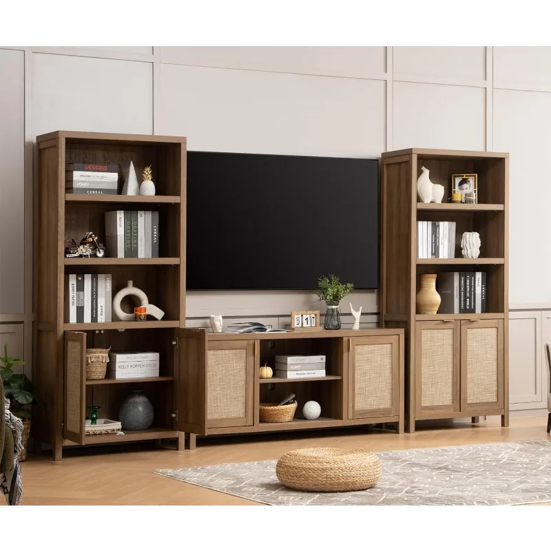 SICOTAS TV Stand for Living Room : Rattan TV Console Cabinet with Storage and Shelf, Boho Entertainment Center, 59" Media Consol