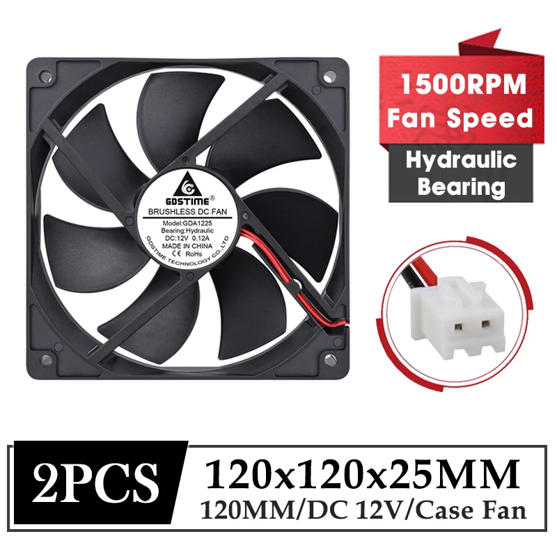 

Gdstime 2Pcs 120MM Fan DC 12V 120MM*120MM*25MM Brushless Silent Fan 12025 PC CPU Cooling Fan 12CM Computer Cabinet Low Noise Fan