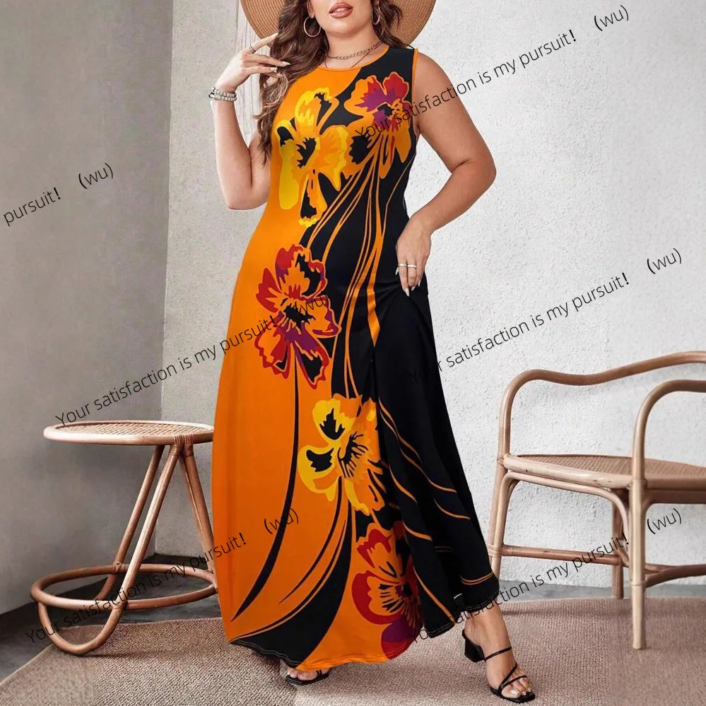 

Женское элегантное длинное платье без рукавов большого размера в богемном стиле с принтом