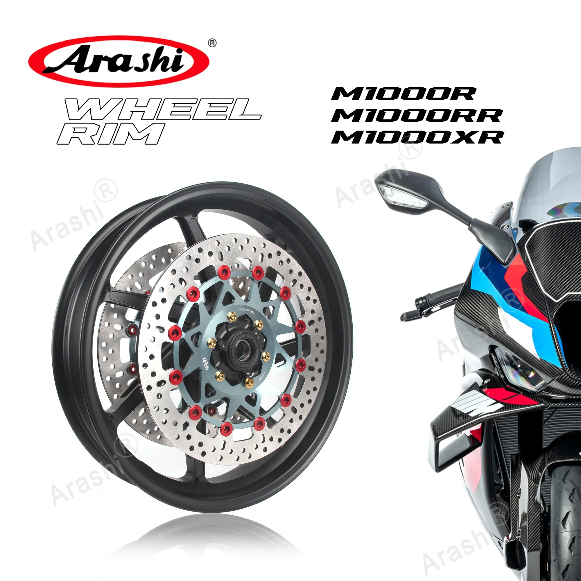 Arashi Front Wheel Rim Brake Disc Rotor Set For BMW M1000RR 2021 2022 2023 2024 / M1000R 2023-2024 / M1000XR 2024
