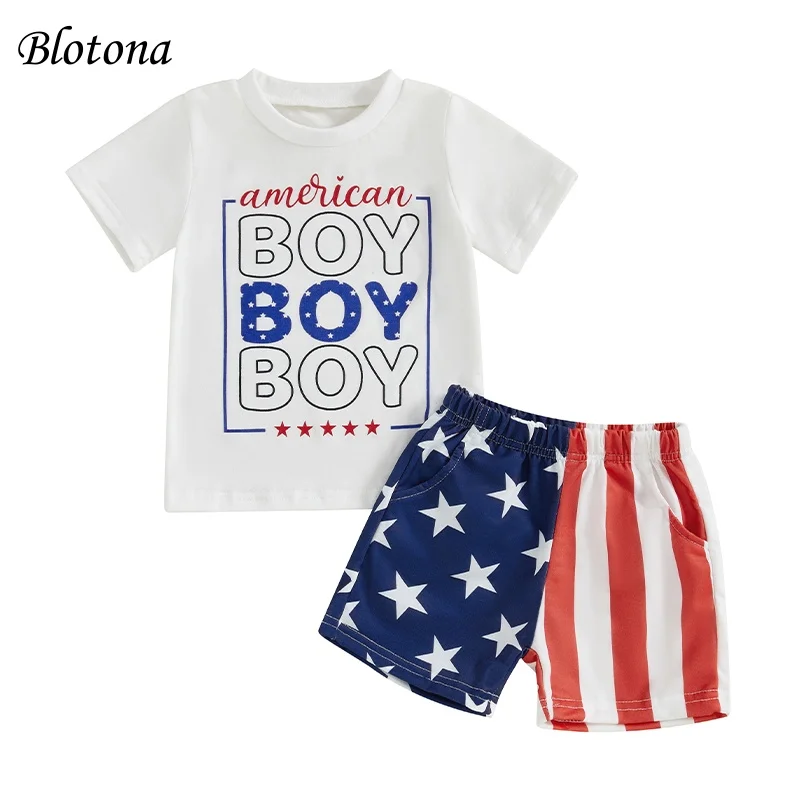 

Blotona Baby Boy 4th of July Outfits Short Sleeve Letter Print T-Shirt + Pocket Shorts Set Toddler Independence Day Clothes