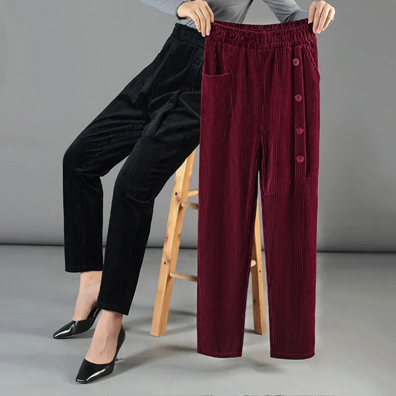 Women Pants Corduroy 2023 Autumn Winter Streetwear Thick Keep Warm Female Baggy Trousers Casual High Waist Straight Pant