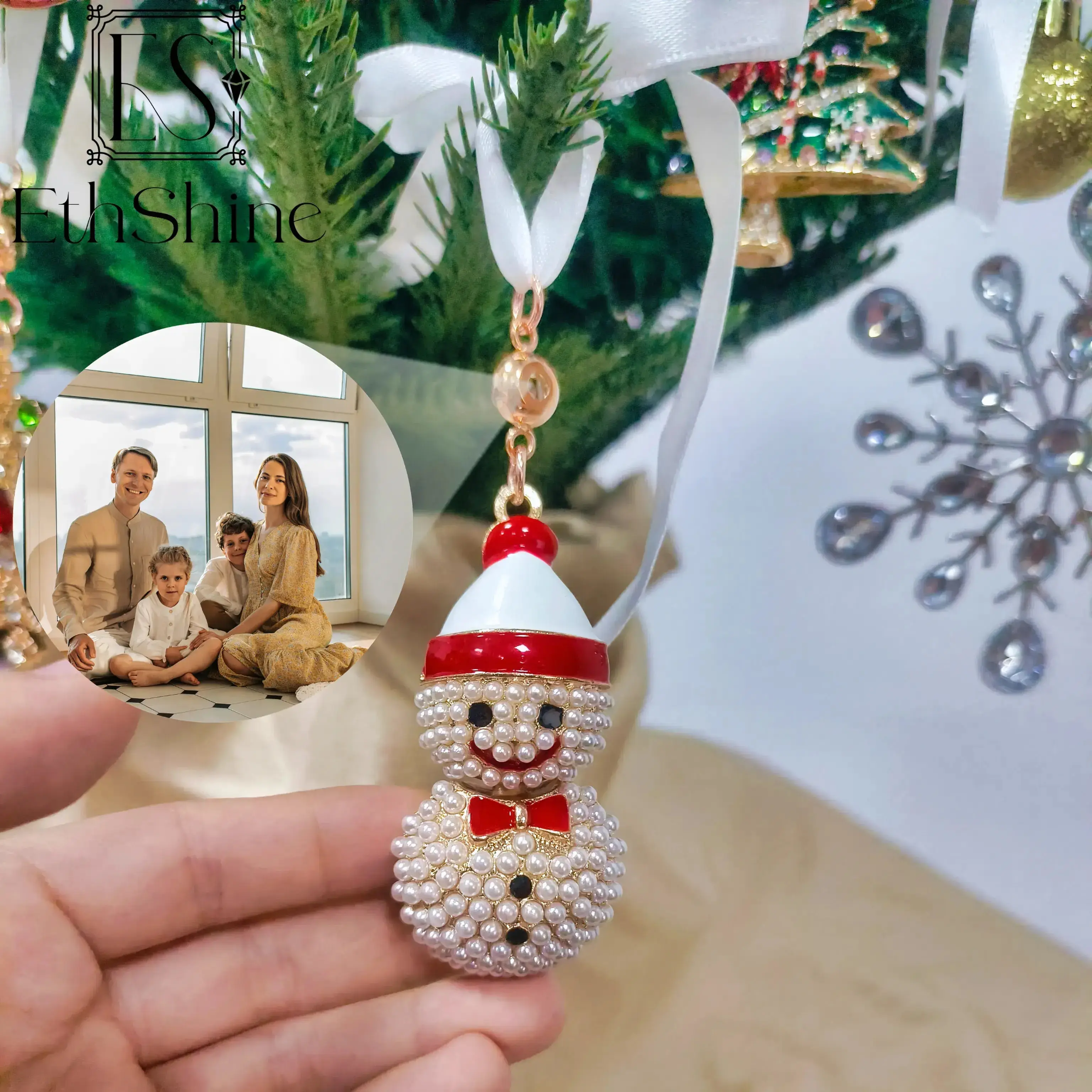 

Custom Christmas Snowflake Projection Photo Ornament Personalized Picture Pendant Ribbon Valentine's Day Memorial Christmas Gift