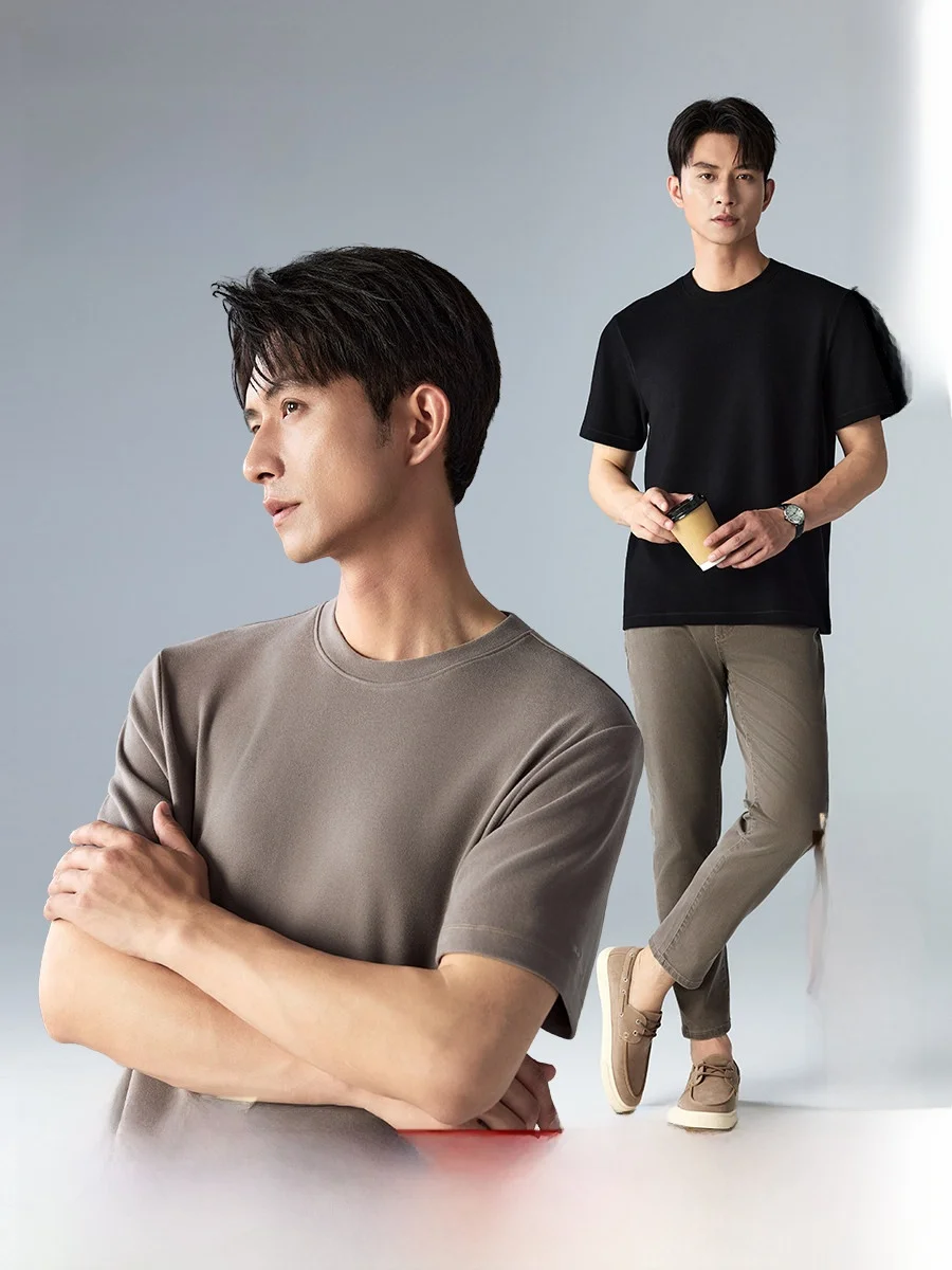 Lilanz Men's Thickened Short Sleeve T-Shirt round Neck Base Shirt Fashion Urban Style Autumn New Arrival Comfortable Cotton B...