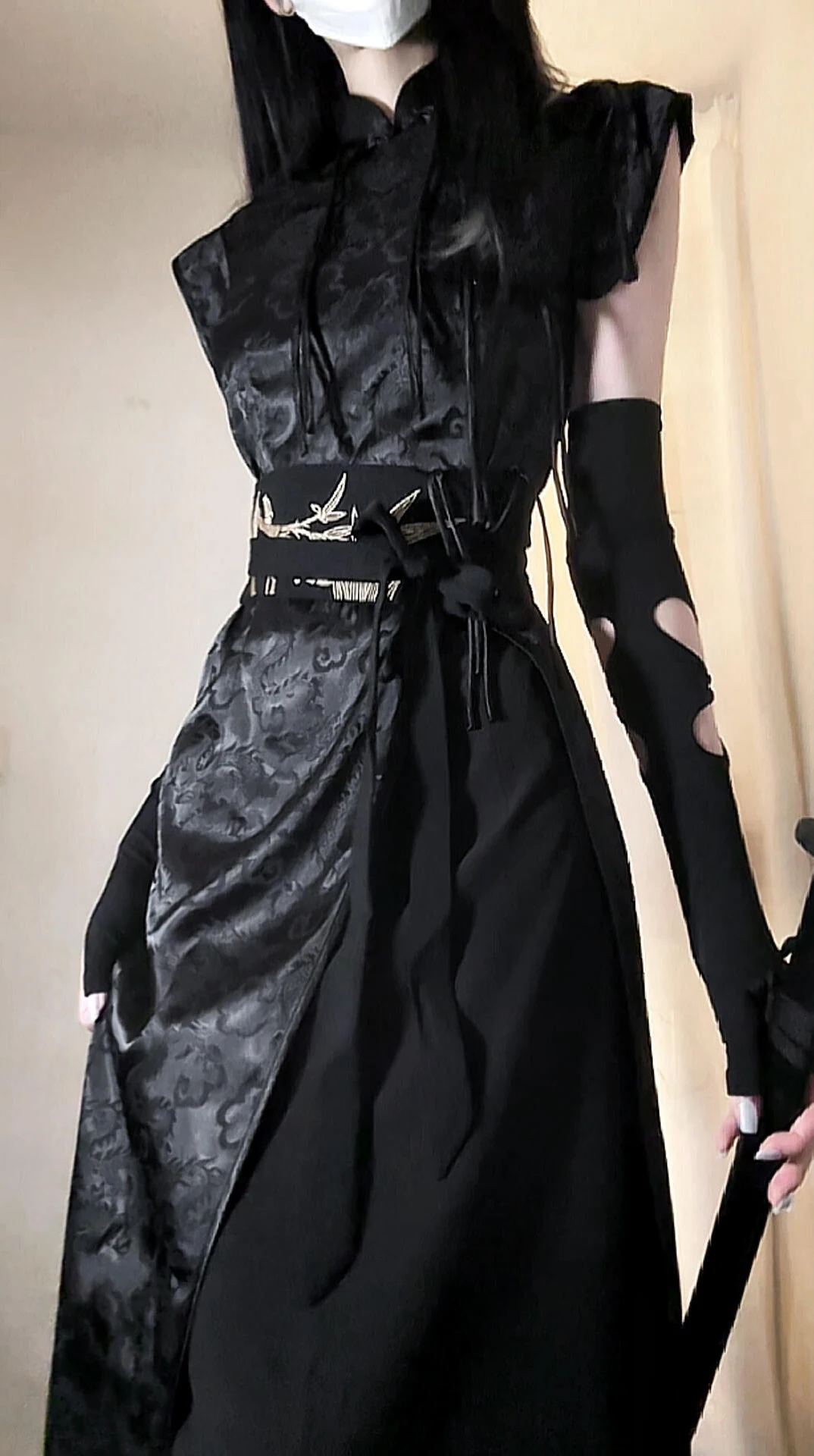 

New Chinese Style Black Asymmetrical Slit Qipao Skirt Spicy Girl Design Sensation Han Su Summer Fashion Set Women's Skirt