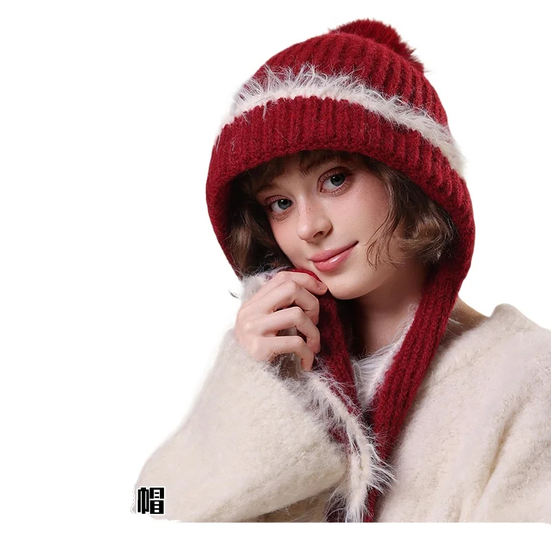 

Winter Women Knitted Hat Beanies Thickened Overhead Warm Caps for Outdoor Activities Hiking New Year Hats Christmas Gift