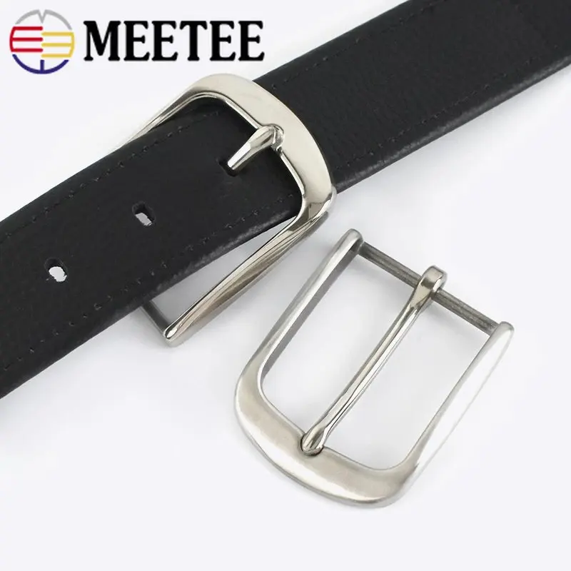 Meetee 1Pc 40mm Solid Stainless Steel Brushed Belt Pin Buckles for Men Cowboy Buckle Jeans Accessory DIY Leather Craft Fit 38mm