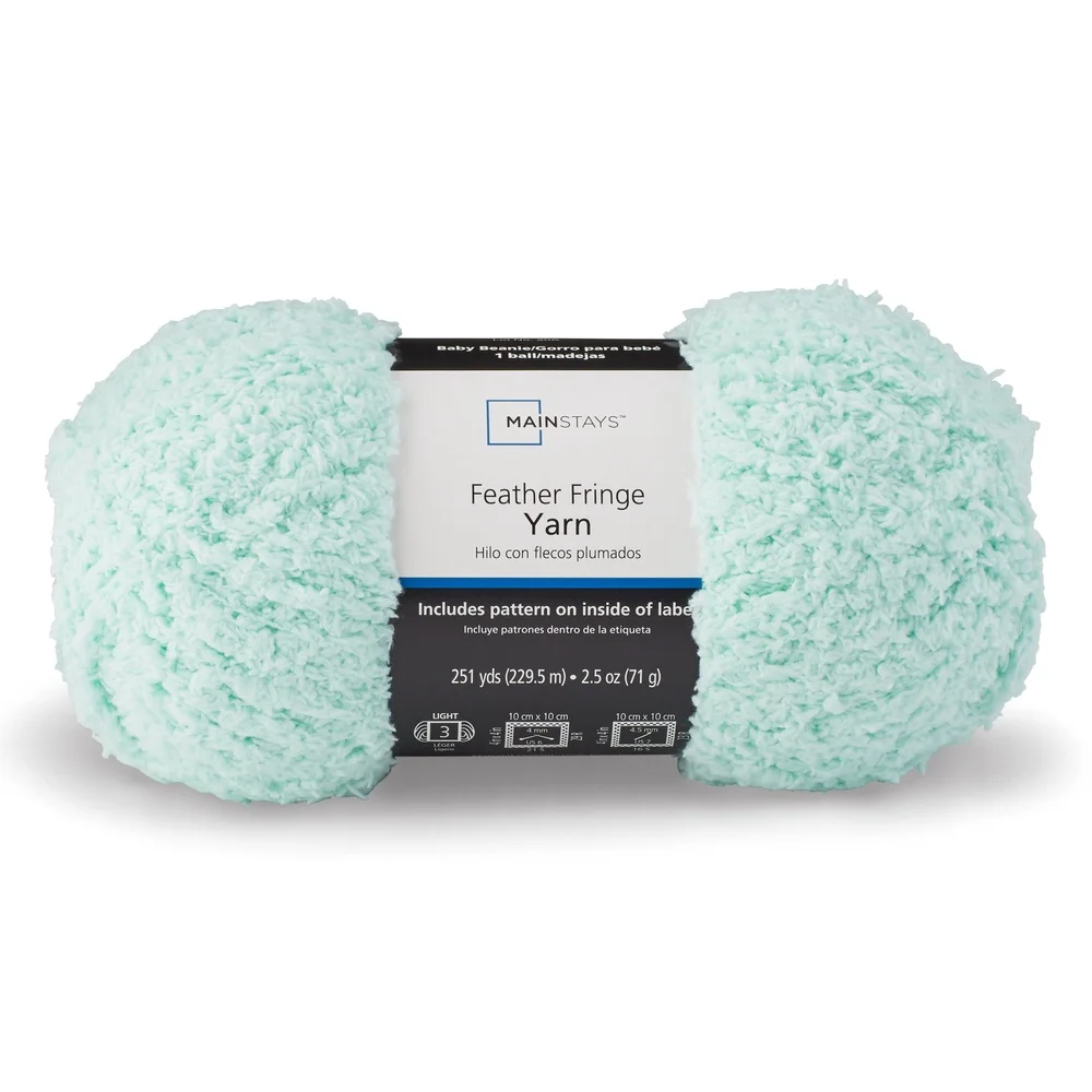 Feder-Fransengarn, Opalongrün, 251 Yards, 100 % Polyester, leichtes Strickgarn, 3er-Pack, Decken, Schals, Hüte, Pullover