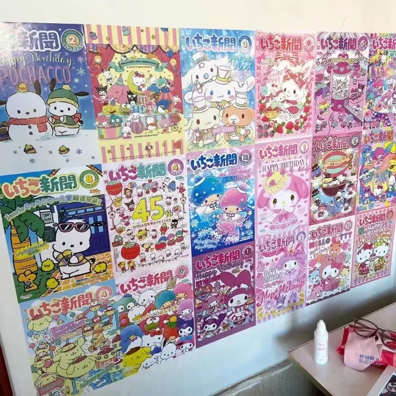 Imagem -05 - Anime Auto-adesivo Sanrio Cartaz Adesivos Kawaii Minha Melodia Olá Kitty Papel de Parede Adesivo de Parede Decoração Dormitório 30 Folhas por Conjunto