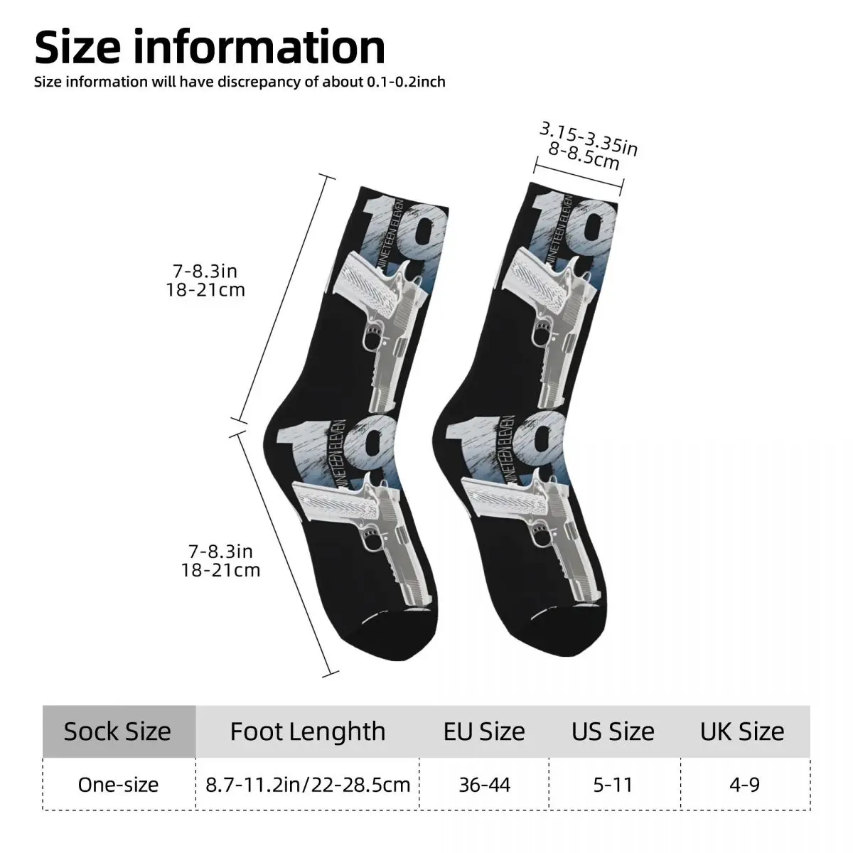 Colt 1911 Handgun Kawaii Socks Hiking Cartoon Pattern Socks