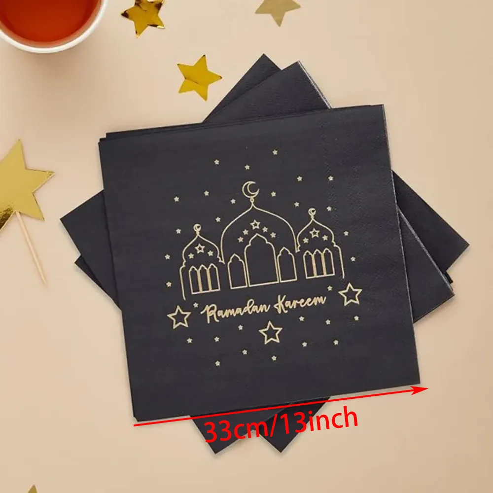 20 قطعة مناديل ورقية لرمضان رمضان كريم أدوات المائدة مناديل طاولة احتفالية احتفالات عيد مبارك ديكور حفلات العيد السوداء