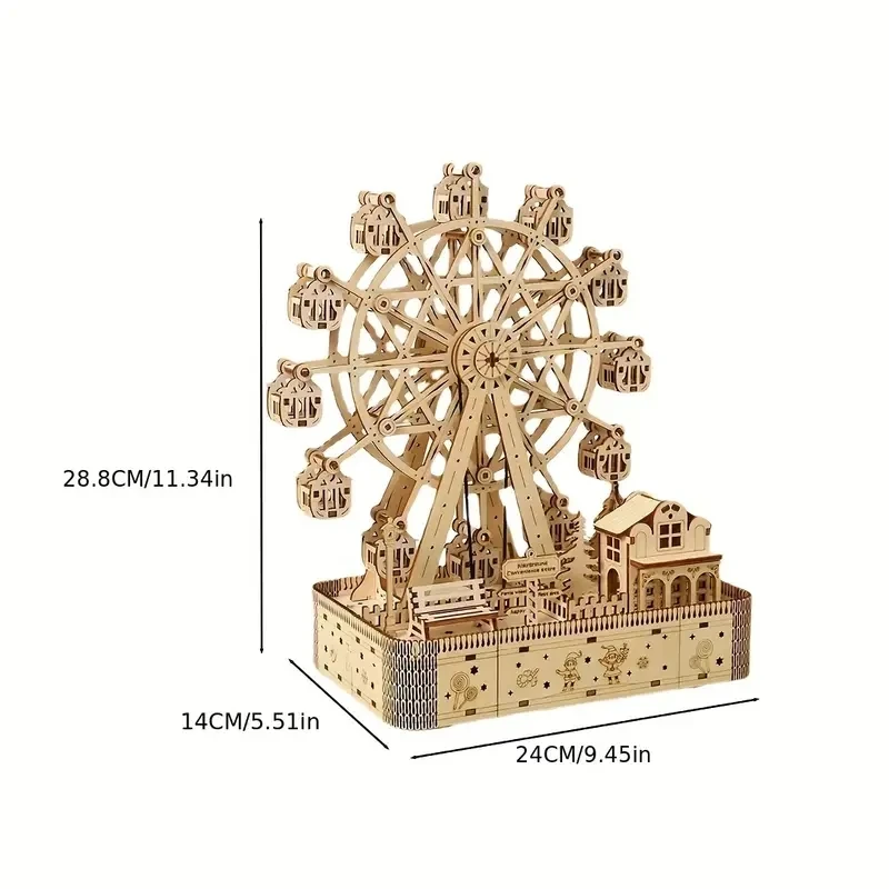 New Arrival Music Ferris Wheel 3D Three-dimensional Puzzle, Wooden Building Model Ornament Assembly,Adult Creative Assembly Educ