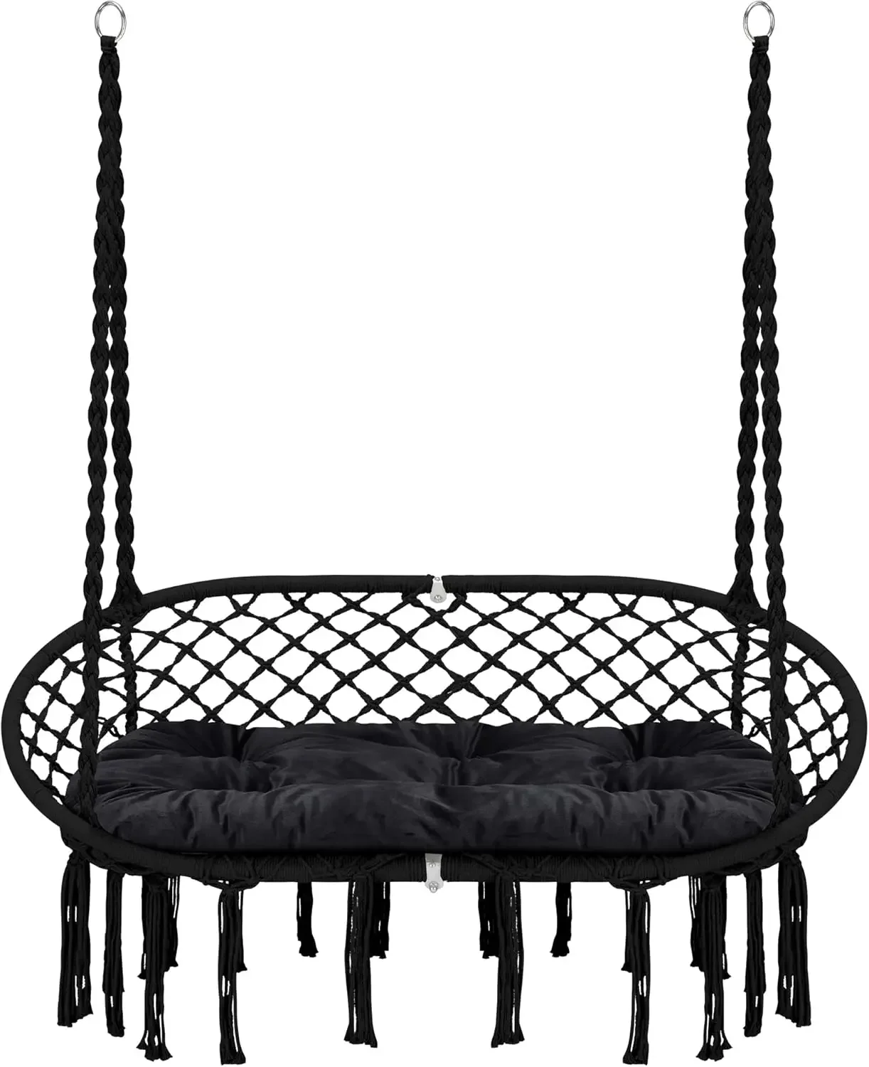 Hammock Chair Macrame Hanging Swing With Cushion,Hanging Cotton Ropes, Metal Frame, 450 Lbs Capacity Indoor Outdoor, Patio,