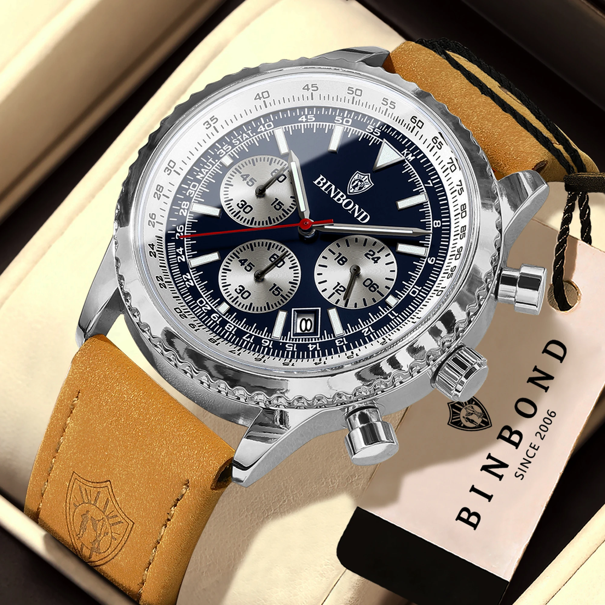 BINBOND Sport-Chronograph Luxus-Quarz-Armbanduhren für Herren, leuchtend, wasserdicht, präzise, langlebig, mit automatischem Datum, Herrenuhr